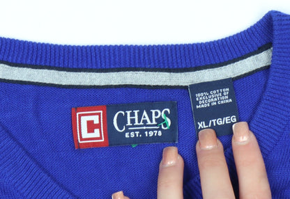 Chaps Men's Blue V-Neck Cotton Sleeveless Vest Jumper XL