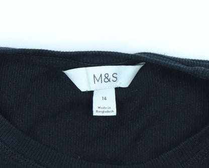 Marks and Spencer Women's Black Long Sleeve Basic Jersey T-Shirt Size 14