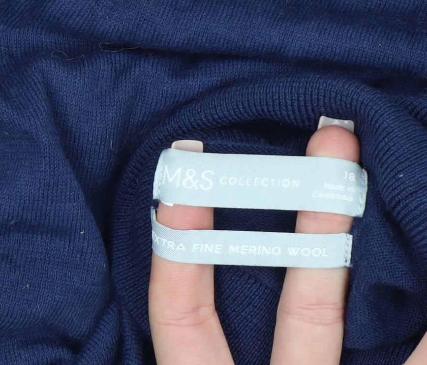 Marks and Spencer Women’s Blue Roll Neck Merino Wool Jumper Size 18