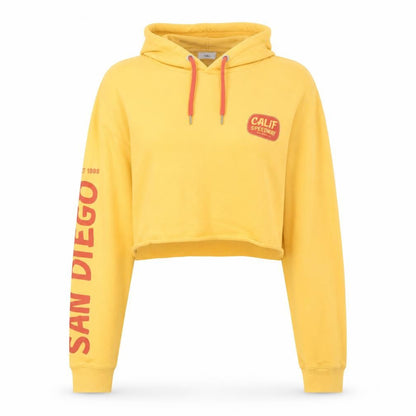 Next Women Yellow Cropped Pullover Hoodie L San Diego Print