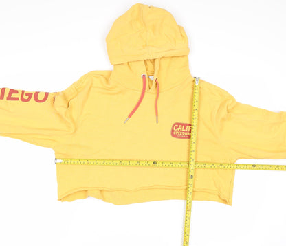 Next Women Yellow Cropped Pullover Hoodie L San Diego Print