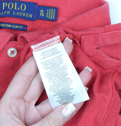 Ralph Lauren Men's Red Custom Slim Fit Polo Shirt XL 100% Cotton
