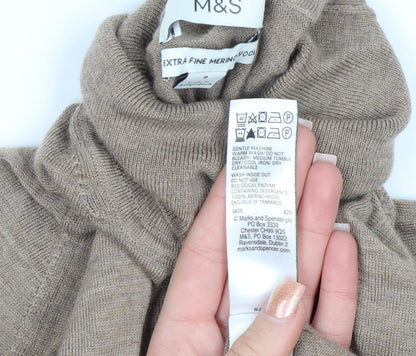 Marks and Spencer Women’s Beige Merino Wool Roll Neck Jumper Size 8