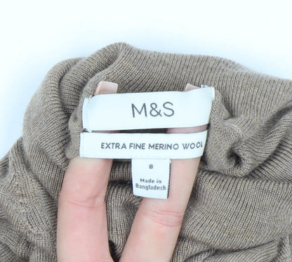 Marks and Spencer Women’s Beige Merino Wool Roll Neck Jumper Size 8