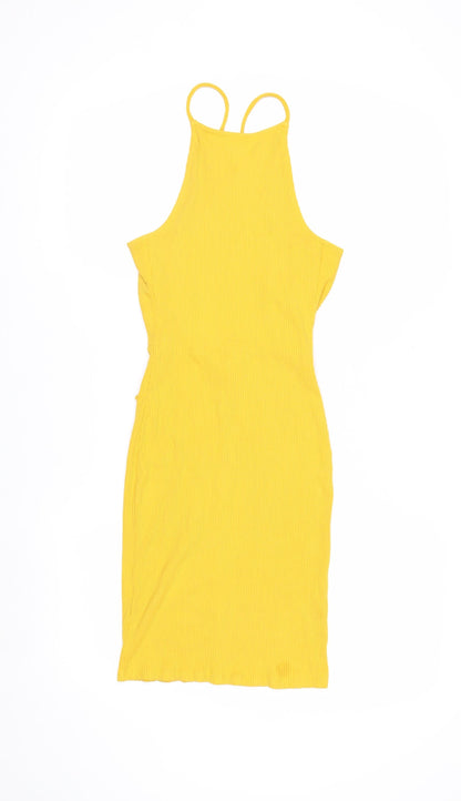 H&M Women’s Yellow Bodycon Halter Cut Out Summer Dress XS