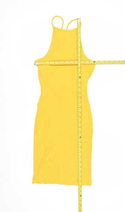 H&M Women’s Yellow Bodycon Halter Cut Out Summer Dress XS