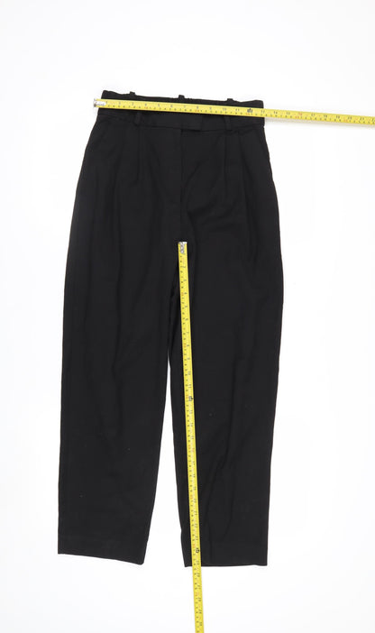 H&M Women's Black Regular Fit Pleated Trousers Size 8