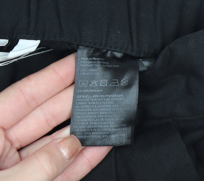 H&M Women's Black Regular Fit Pleated Trousers Size 8