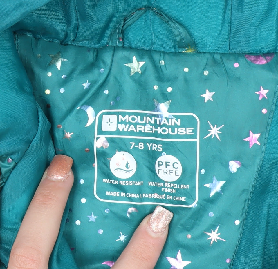Mountain Warehouse Girls Green Star Print Hooded Puffer Jacket 7-8 Years