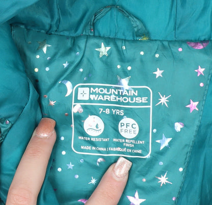 Mountain Warehouse Girls Green Star Print Hooded Puffer Jacket 7-8 Years
