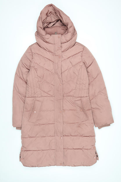 Next Women Pink Long Puffer Coat Size 10 Hooded Shower Resistant