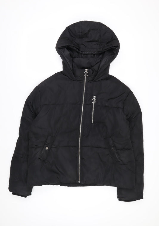 Next Women Black Puffer Jacket S Hooded Short Polyester Winter Coat