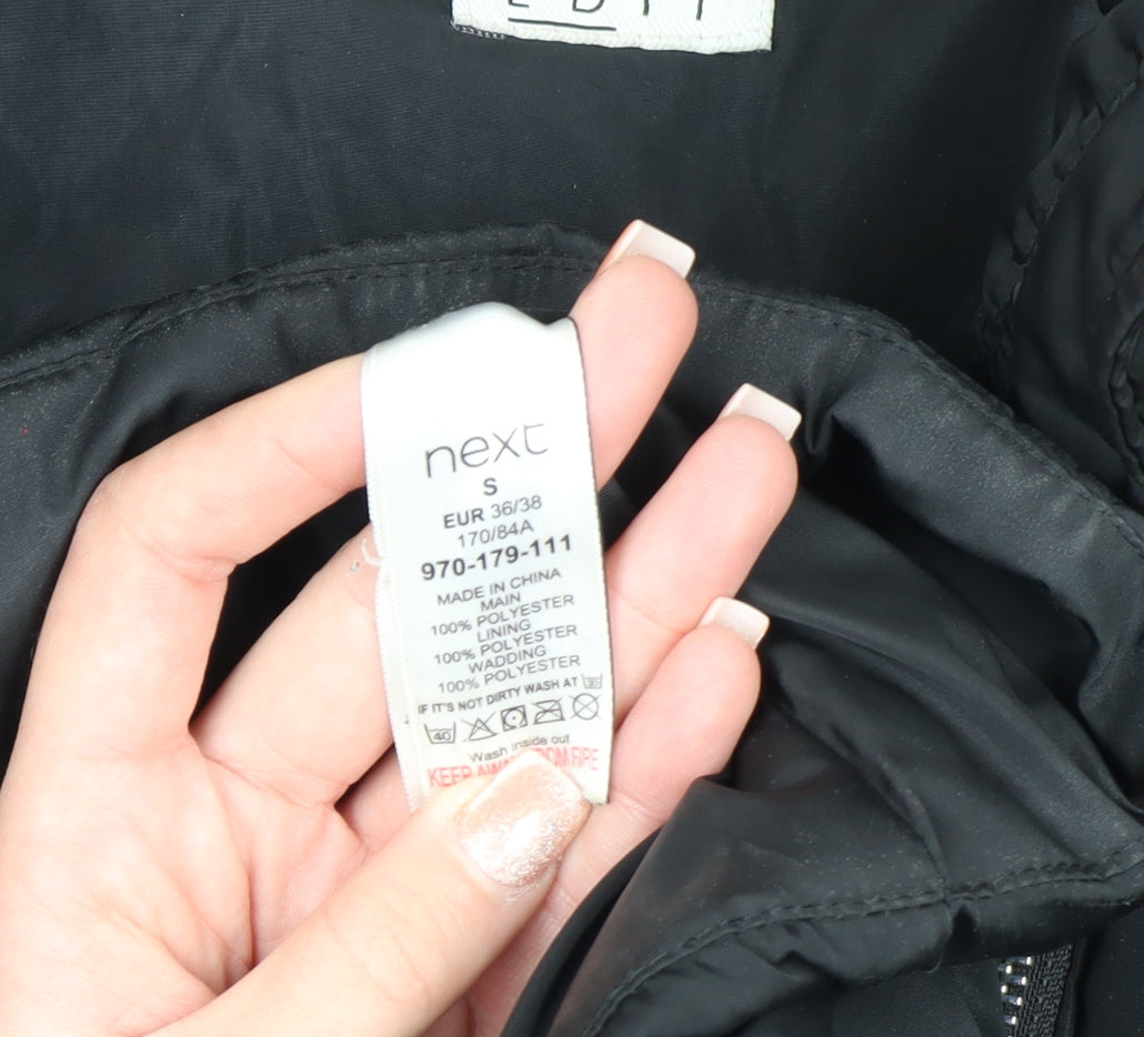 Next Women Black Puffer Jacket S Hooded Short Polyester Winter Coat