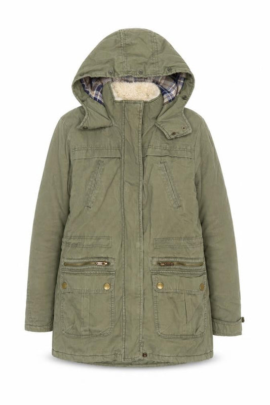 New Look Women’s Green Cotton Hooded Parka Jacket Size 8