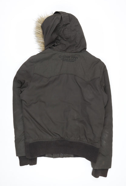 G-Star RAW Men's Green Hooded Bomber Jacket M Faux Fur Trim Winter