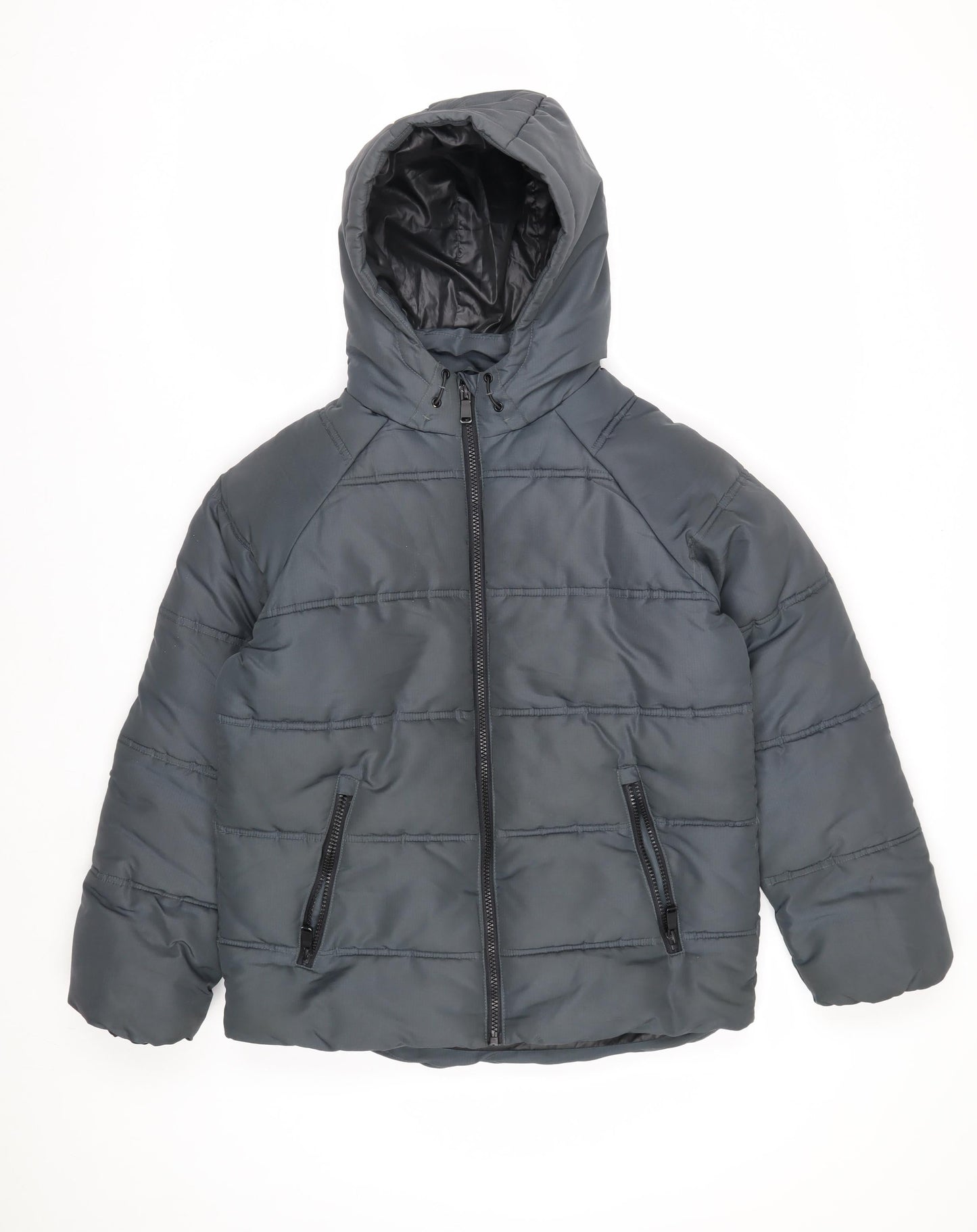 Marks and Spencer Boys Grey Hooded Puffer Jacket 12-13 Years Shower Resistant