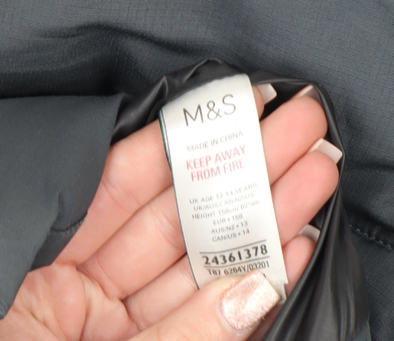 Marks and Spencer Boys Grey Hooded Puffer Jacket 12-13 Years Shower Resistant