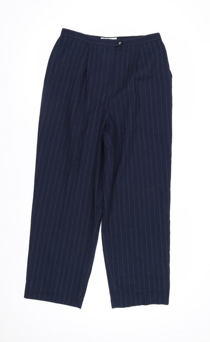 Dressbarn Women’s Blue Pinstripe Pleated Straight Trousers Size 8
