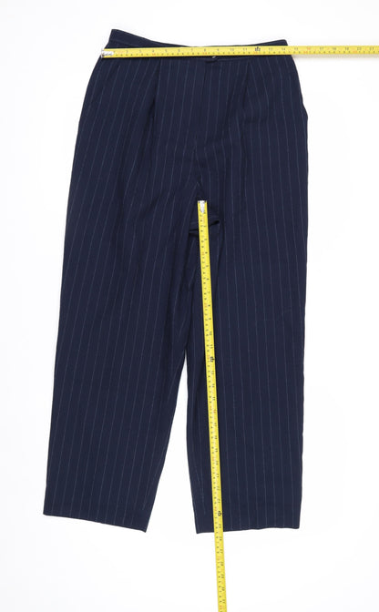 Dressbarn Women’s Blue Pinstripe Pleated Straight Trousers Size 8
