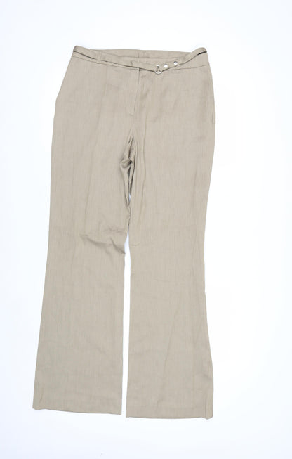 Anne Klein Womens Beige Wide-Leg Trousers Size 14 Linen Blend