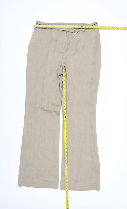Anne Klein Womens Beige Wide-Leg Trousers Size 14 Linen Blend