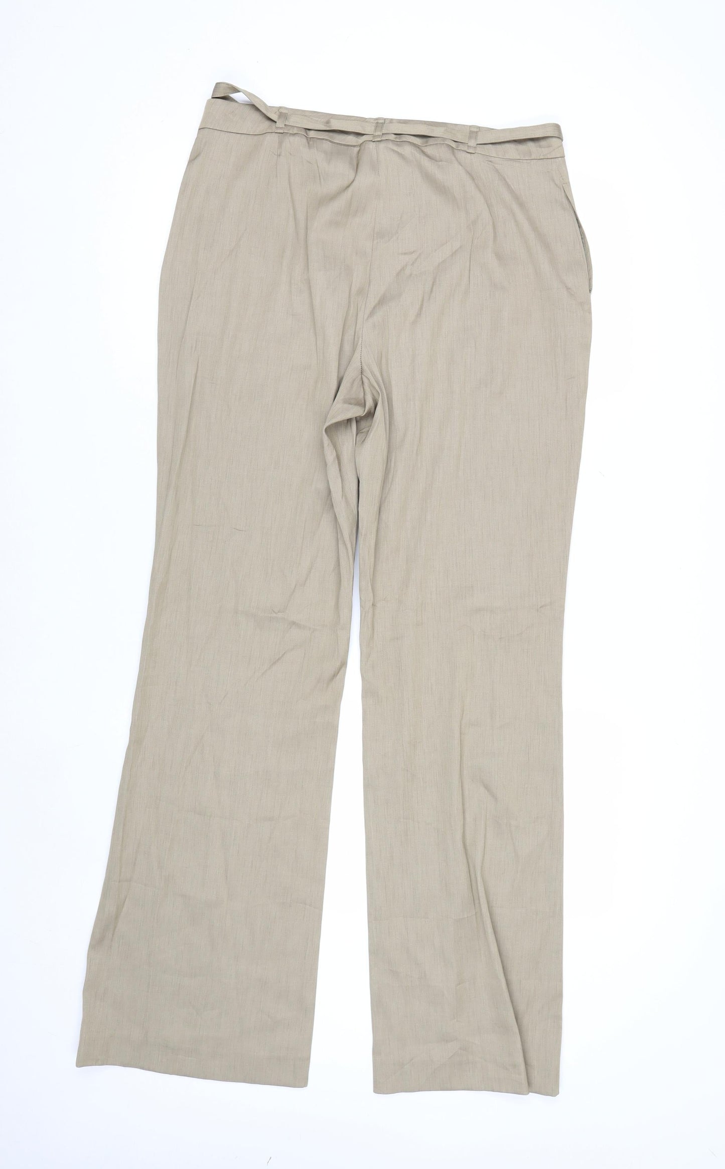 Anne Klein Womens Beige Wide-Leg Trousers Size 14 Linen Blend