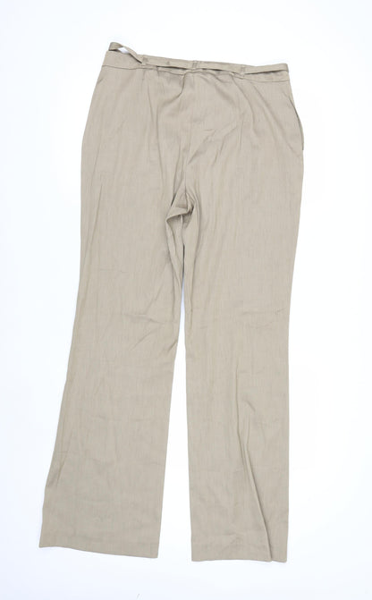 Anne Klein Womens Beige Wide-Leg Trousers Size 14 Linen Blend