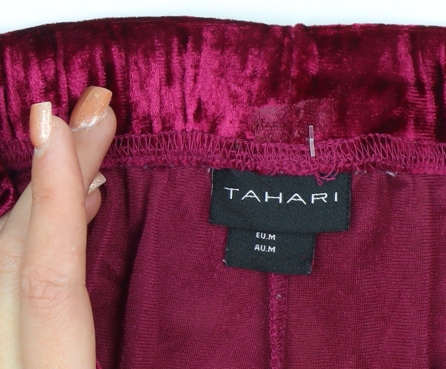 Tahari Womens Pink Crushed Velvet Straight Trousers Size M