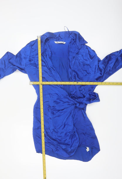 Zara Women’s Blue Viscose Wrap Shirt Dress Size 12