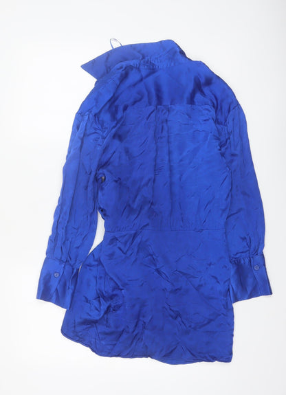 Zara Women’s Blue Viscose Wrap Shirt Dress Size 12