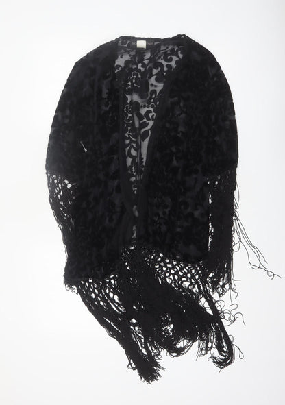 Shop The Trends Women Black Floral Fringe Sheer Cover Up M