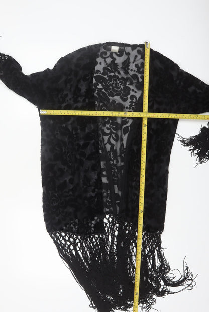 Shop The Trends Women Black Floral Fringe Sheer Cover Up M