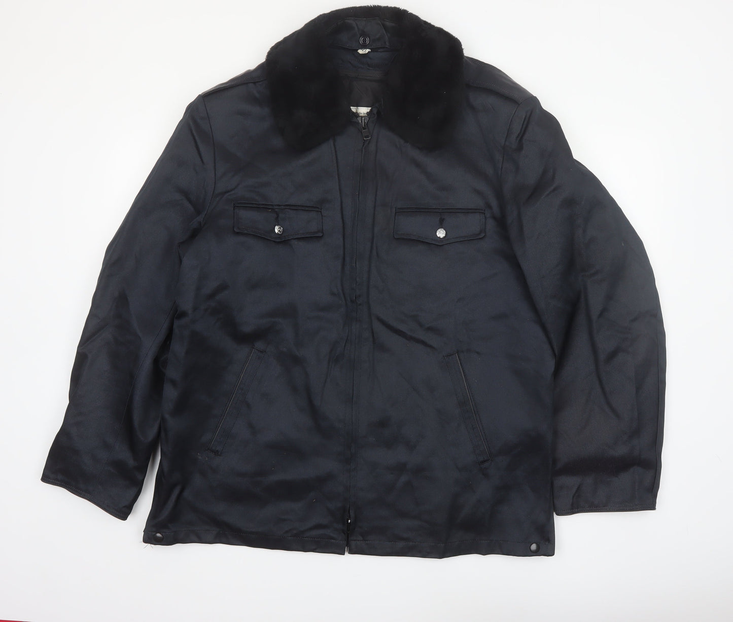 Blauer Men's Black 42 Regular Bomber Jacket with Faux Fur Collar