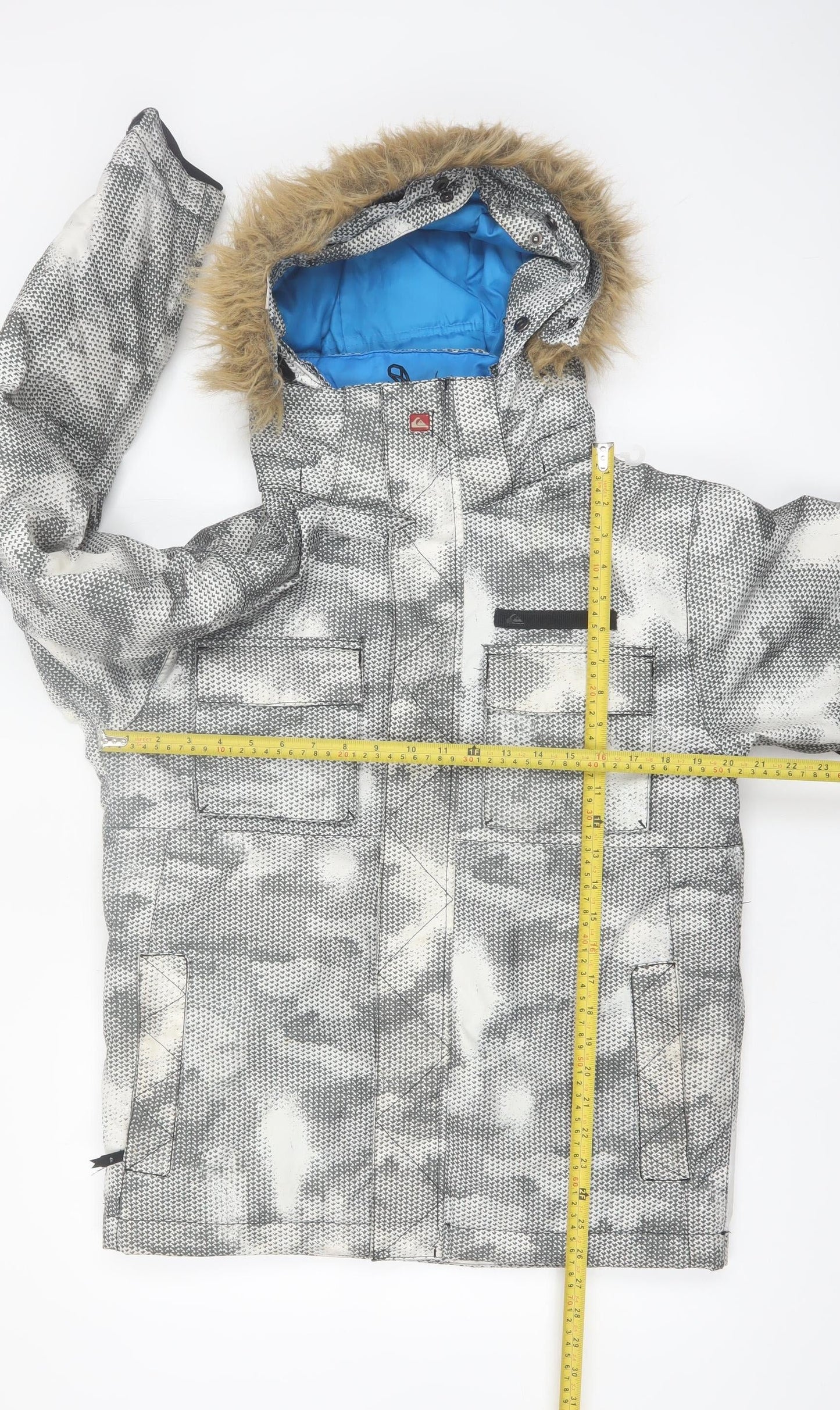 Quiksilver Teens Grey Ski Jacket Faux Fur Hooded Size 14 Waterproof