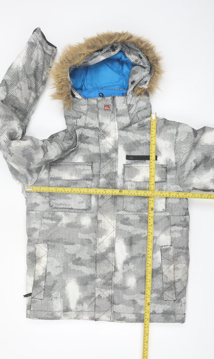 Quiksilver Teens Grey Ski Jacket Faux Fur Hooded Size 14 Waterproof