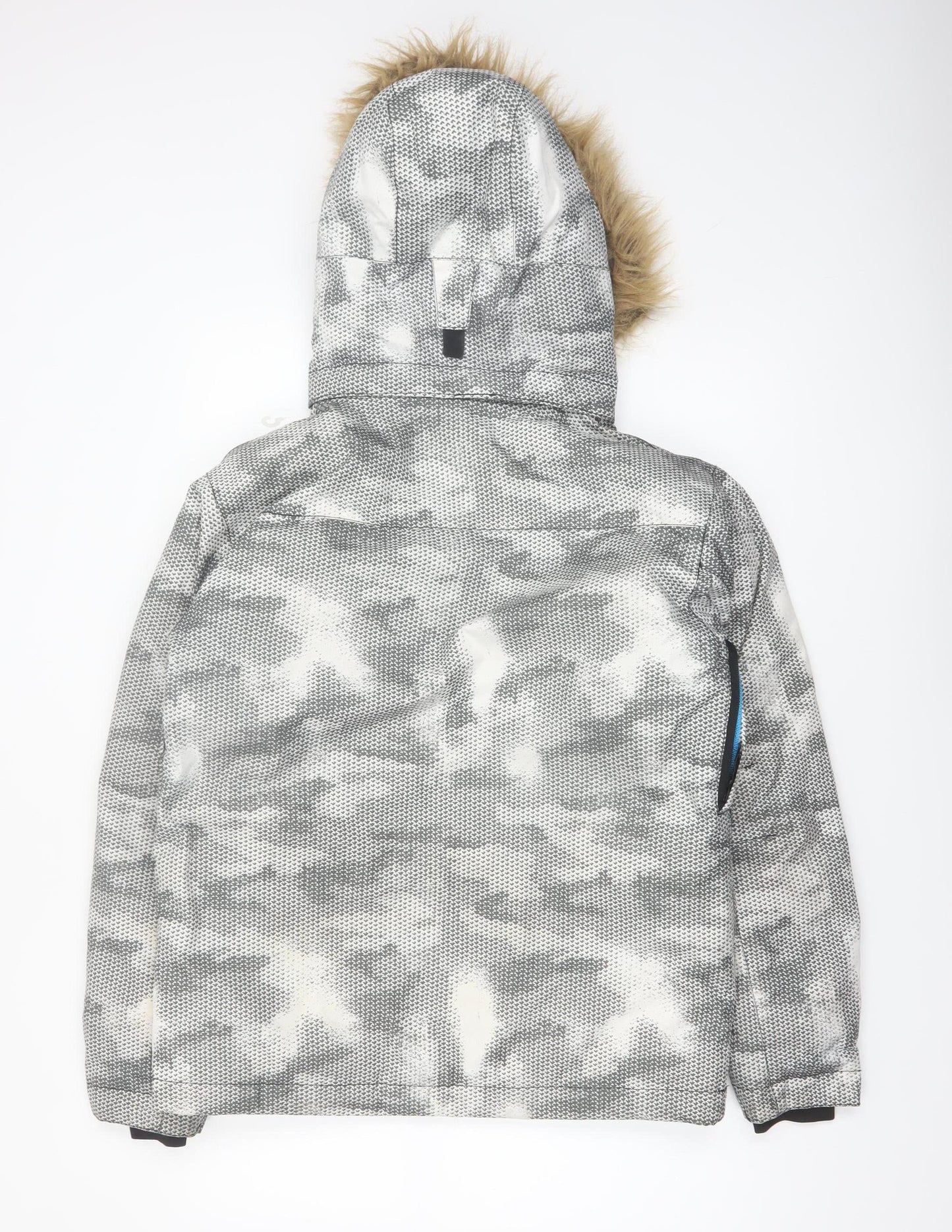 Quiksilver Teens Grey Ski Jacket Faux Fur Hooded Size 14 Waterproof