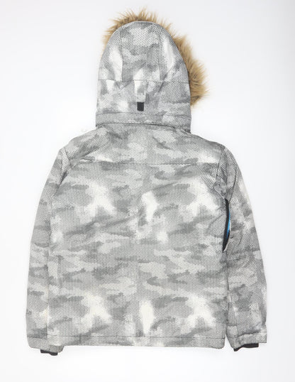 Quiksilver Teens Grey Ski Jacket Faux Fur Hooded Size 14 Waterproof