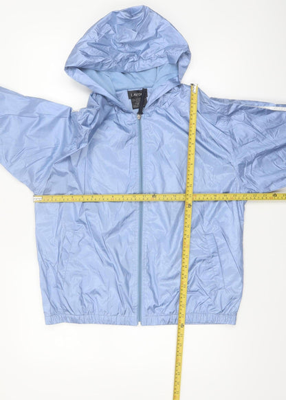 LAVON Women Blue Hooded Nylon Windbreaker Jacket M