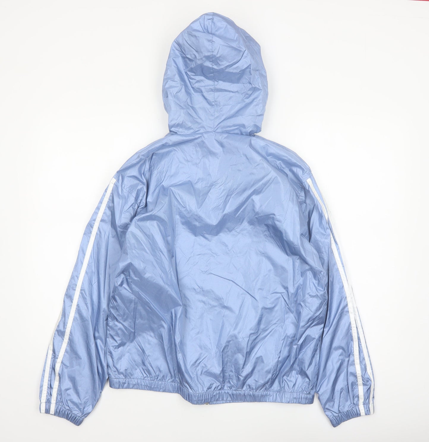 LAVON Women Blue Hooded Nylon Windbreaker Jacket M
