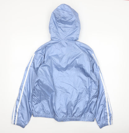 LAVON Women Blue Hooded Nylon Windbreaker Jacket M