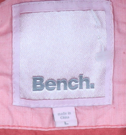 Bench Womens Pink Bomber Jacket Size L Hooded Full Zip Casual