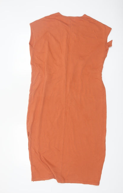 Next Women Orange Cotton Belted T-Shirt Dress Size 10