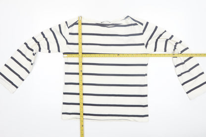 ZARA Women White Striped Long Sleeve Boat Neck Cotton T-Shirt Size 8