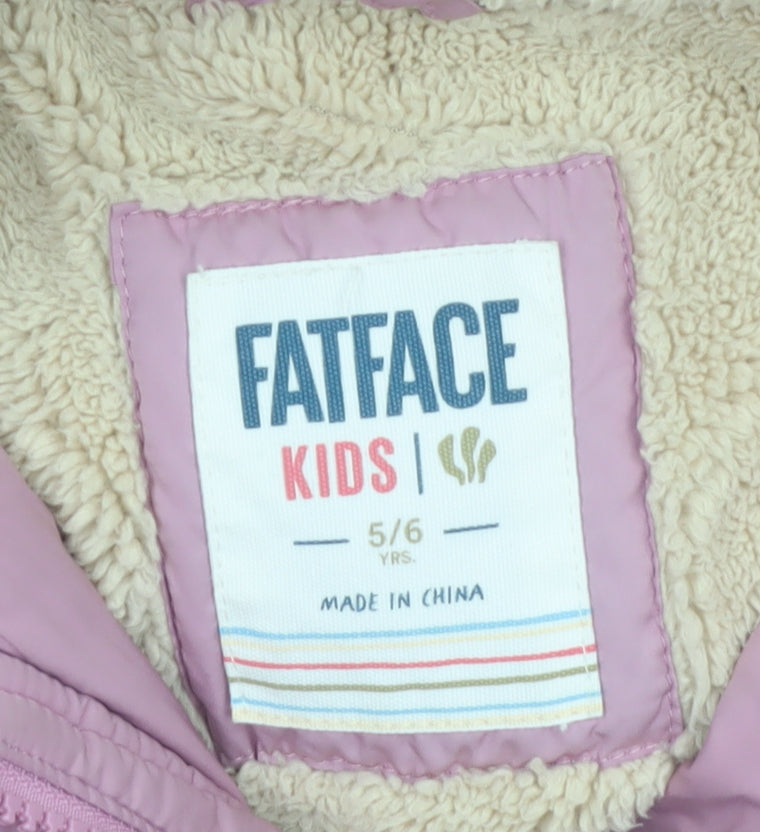 FatFace Girls Pink Hooded Puffer Coat 5-6 Years Winter Lined Jacket