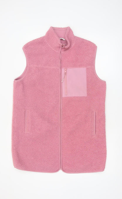 Tu Women Pink Fleece Bodywarmer Waistcoat Size 16 Zip Pockets
