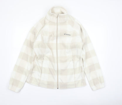 Columbia Women Beige Check Fleece Full Zip Jacket Size L