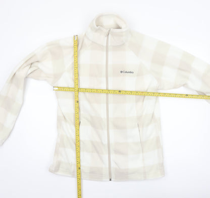 Columbia Women Beige Check Fleece Full Zip Jacket Size L