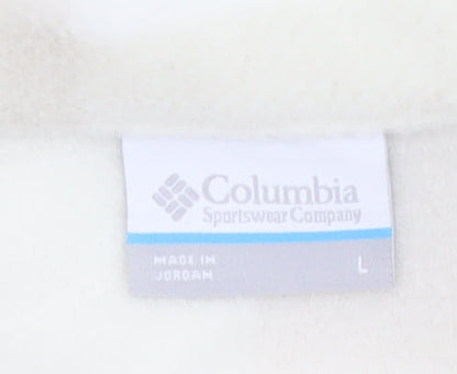 Columbia Women Beige Check Fleece Full Zip Jacket Size L