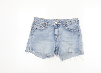 &Denim Womens Blue Size 8 Cut-Off Stretch Denim Shorts