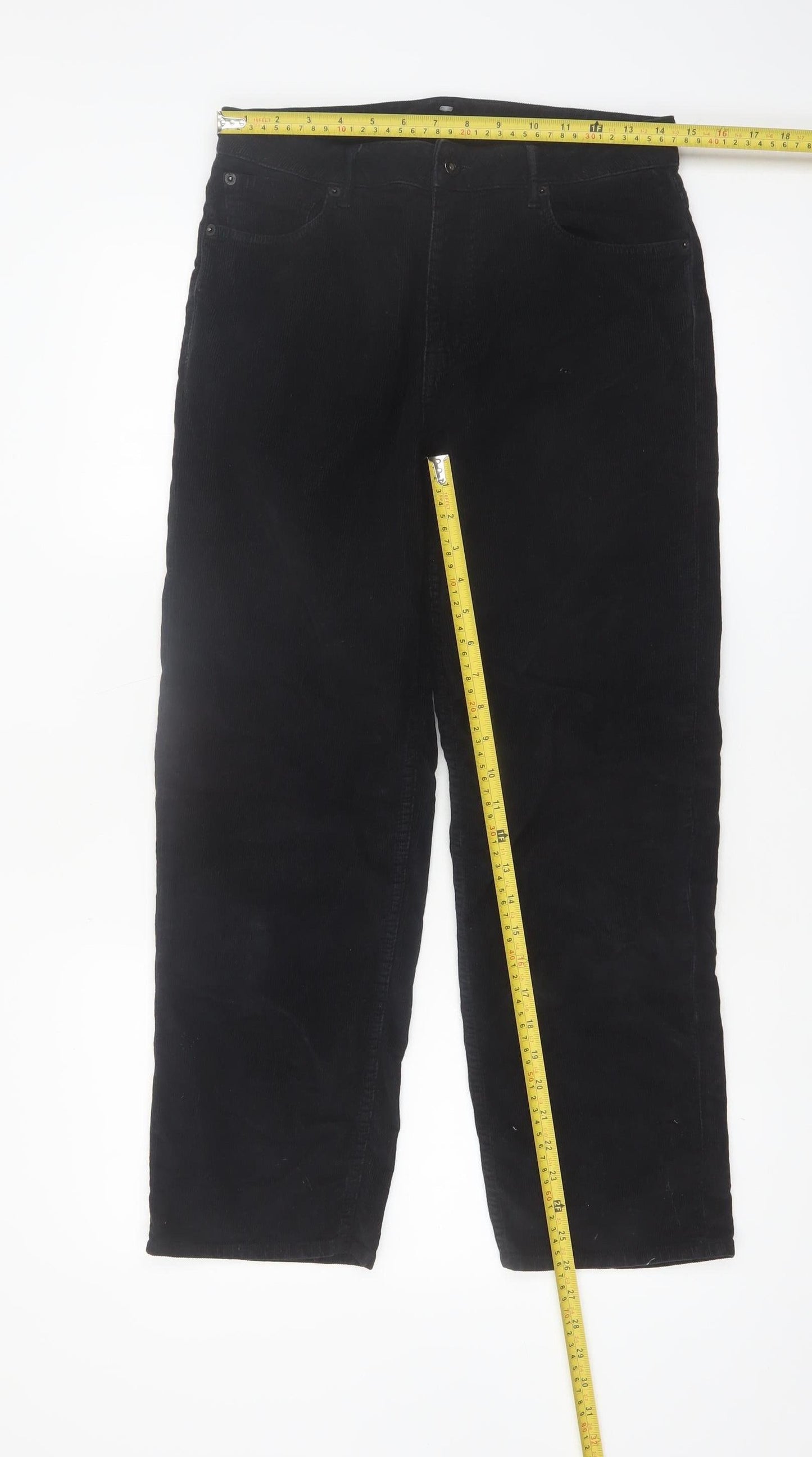 Jigsaw Womens Black Corduroy Straight Leg Trousers Size 28